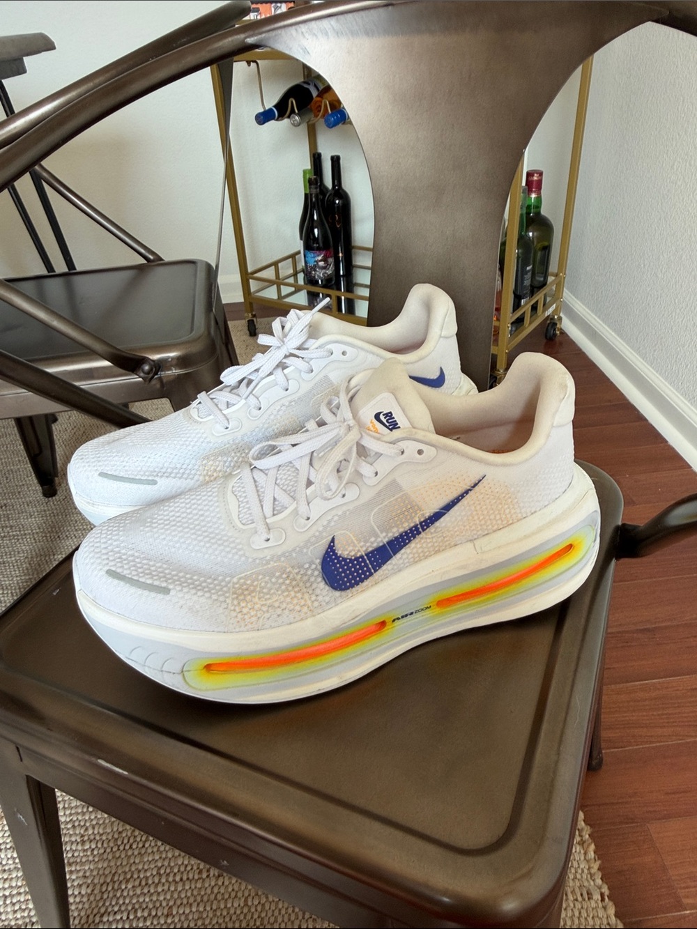 Nike Men’s White Vomero Premiun with Blue Swoosh and Neon Accent